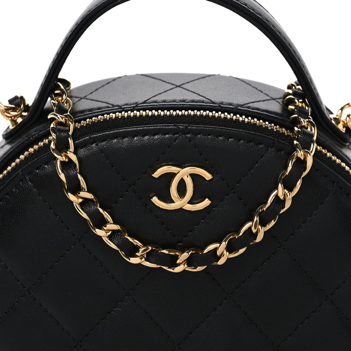 Lambskin Quilted Chic Riviera Top Handle Vanity Case Black