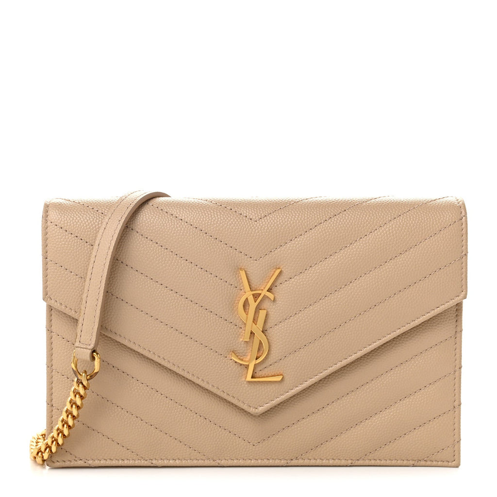 Grain De Poudre Matelasse Chevron Monogram Envelope Chain Wallet Nude Powder