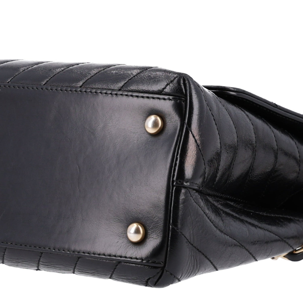 Aged Calfskin Chevron Quilted Small Coco Handle Flap Black