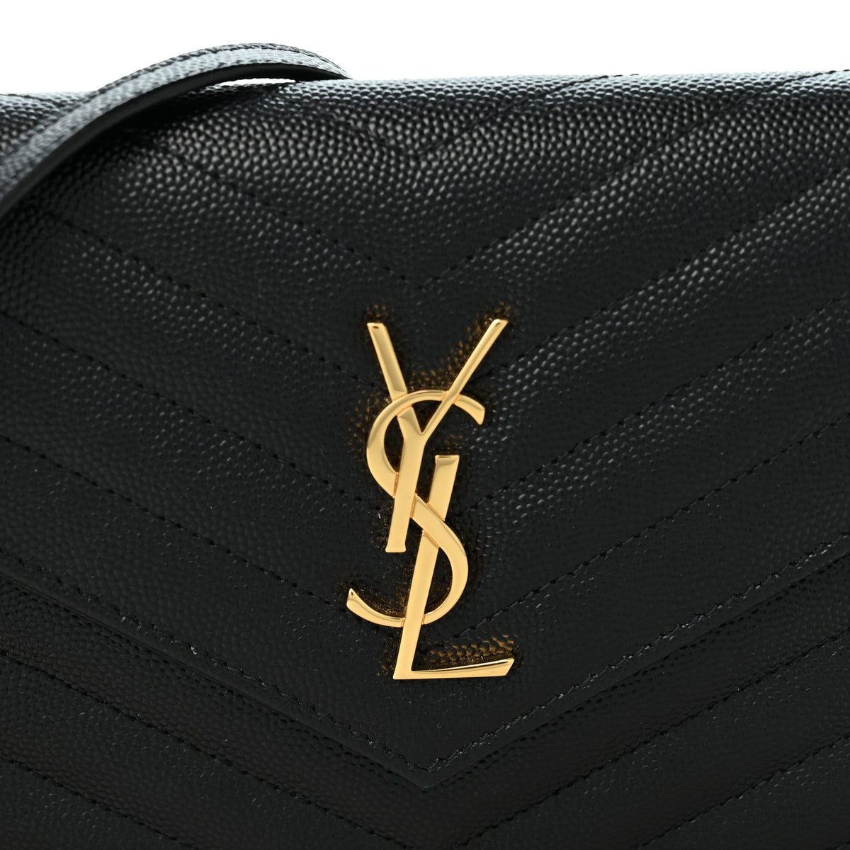 Grain De Poudre Matelasse Chevron Monogram Envelope Chain Wallet Black