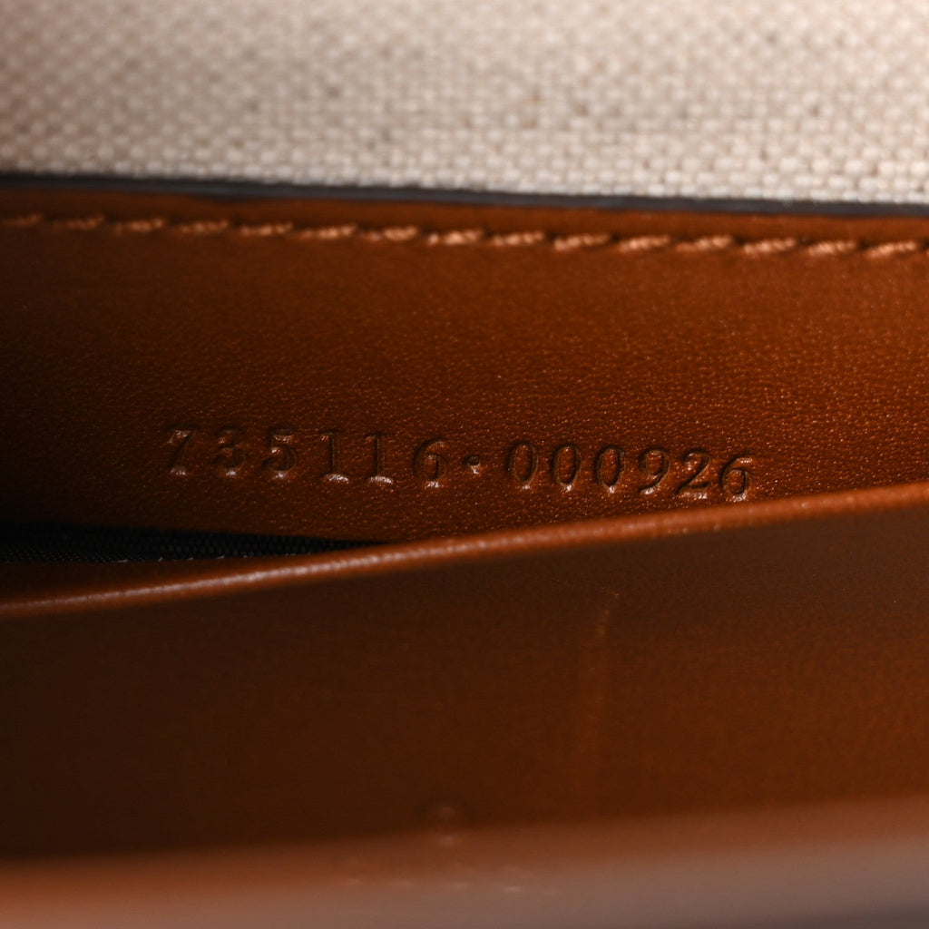 New Canvas Charisma Calfskin Crystal GG Monogram Small Bamboo 1947 Top Handle Bag Camel Ebony