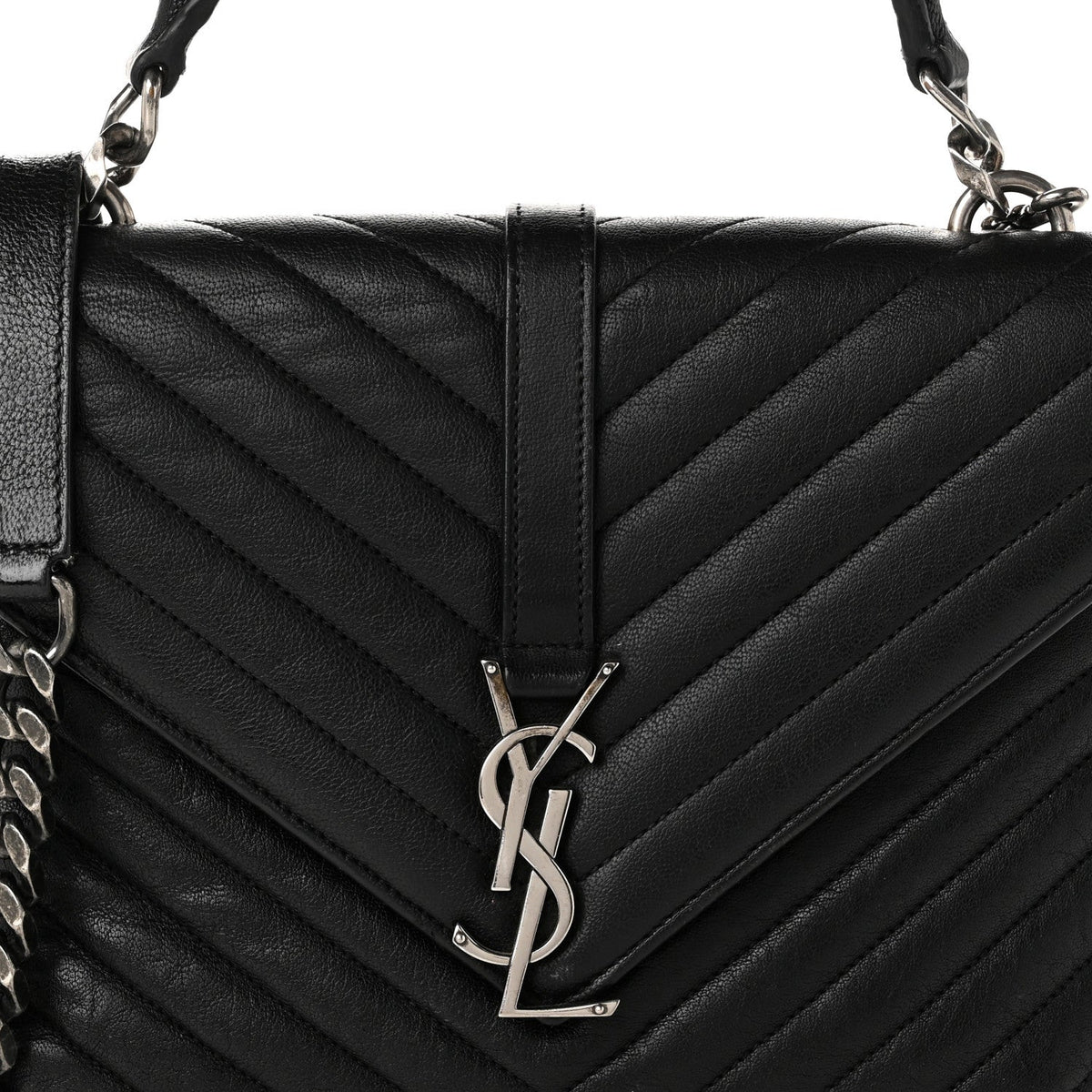 Sheepskin Matelasse Chevron Monogram Medium College Bag Black