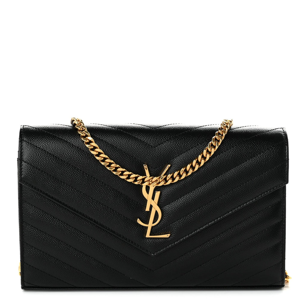 Grain De Poudre Matelasse Chevron Monogram Chain Wallet Black