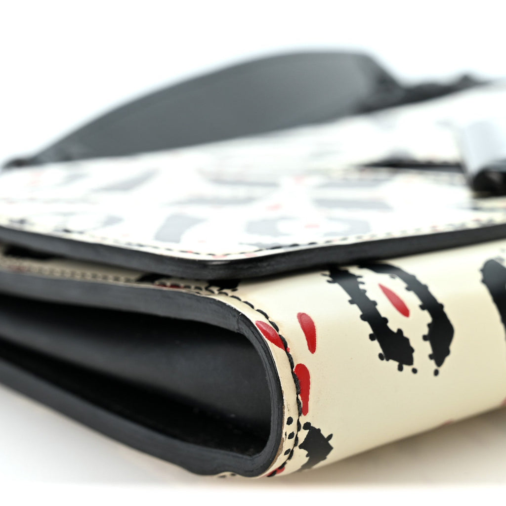 Calfskin Graphic Print Twist Chain Wallet White Black White Black