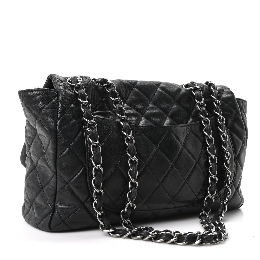 Lambskin Quilted Jumbo Single Flap Black
