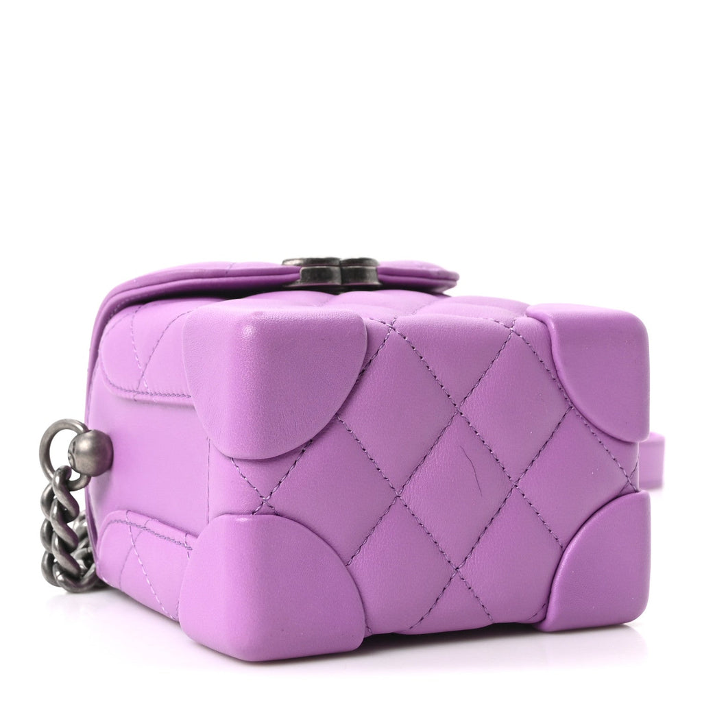 Lambskin Quilted Mini Box Bag Purple