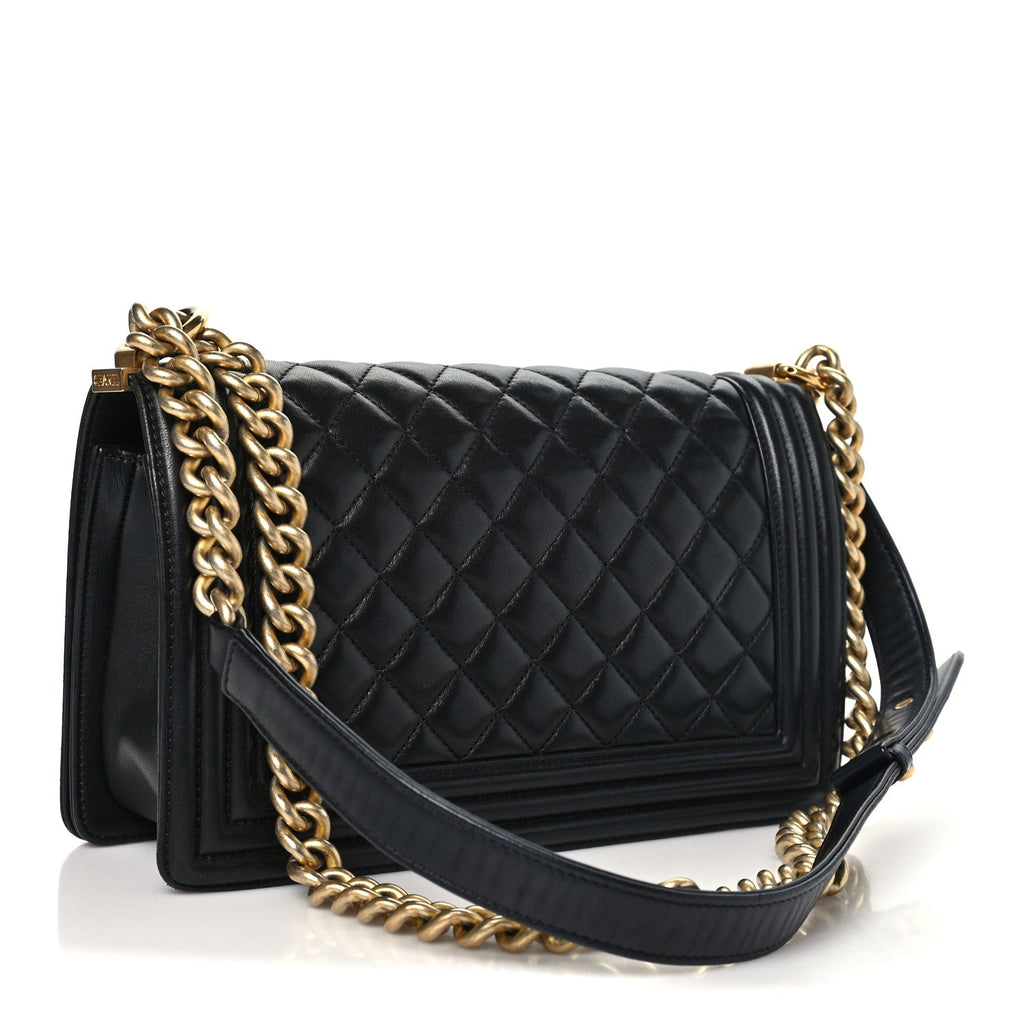 Lambskin Quilted Medium Boy Flap Black