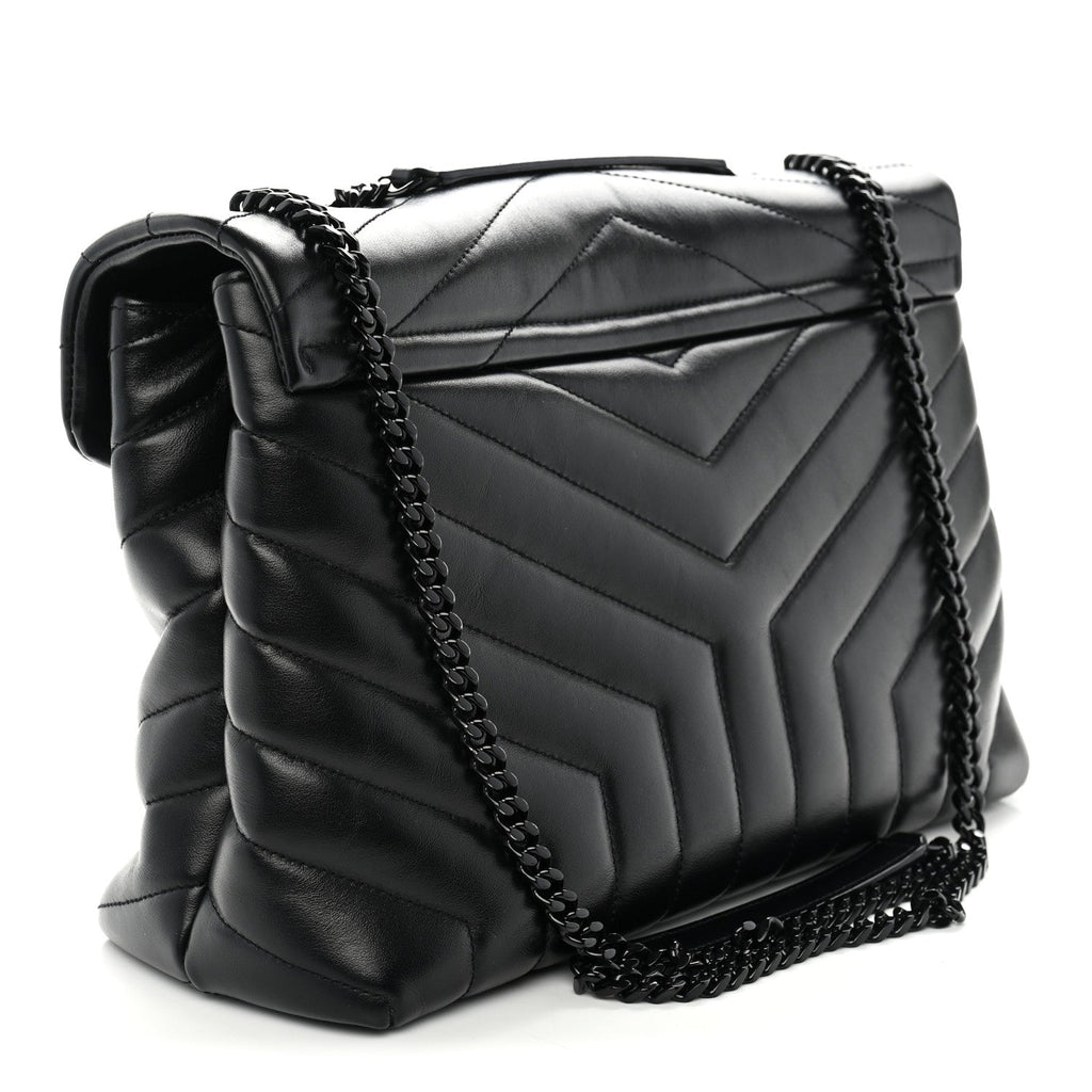 Calfskin Y Quilted Monogram Monochrome Medium Loulou Chain Satchel Black