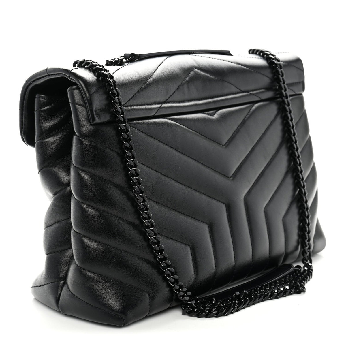 Calfskin Y Quilted Monogram Monochrome Medium Loulou Chain Satchel Black
