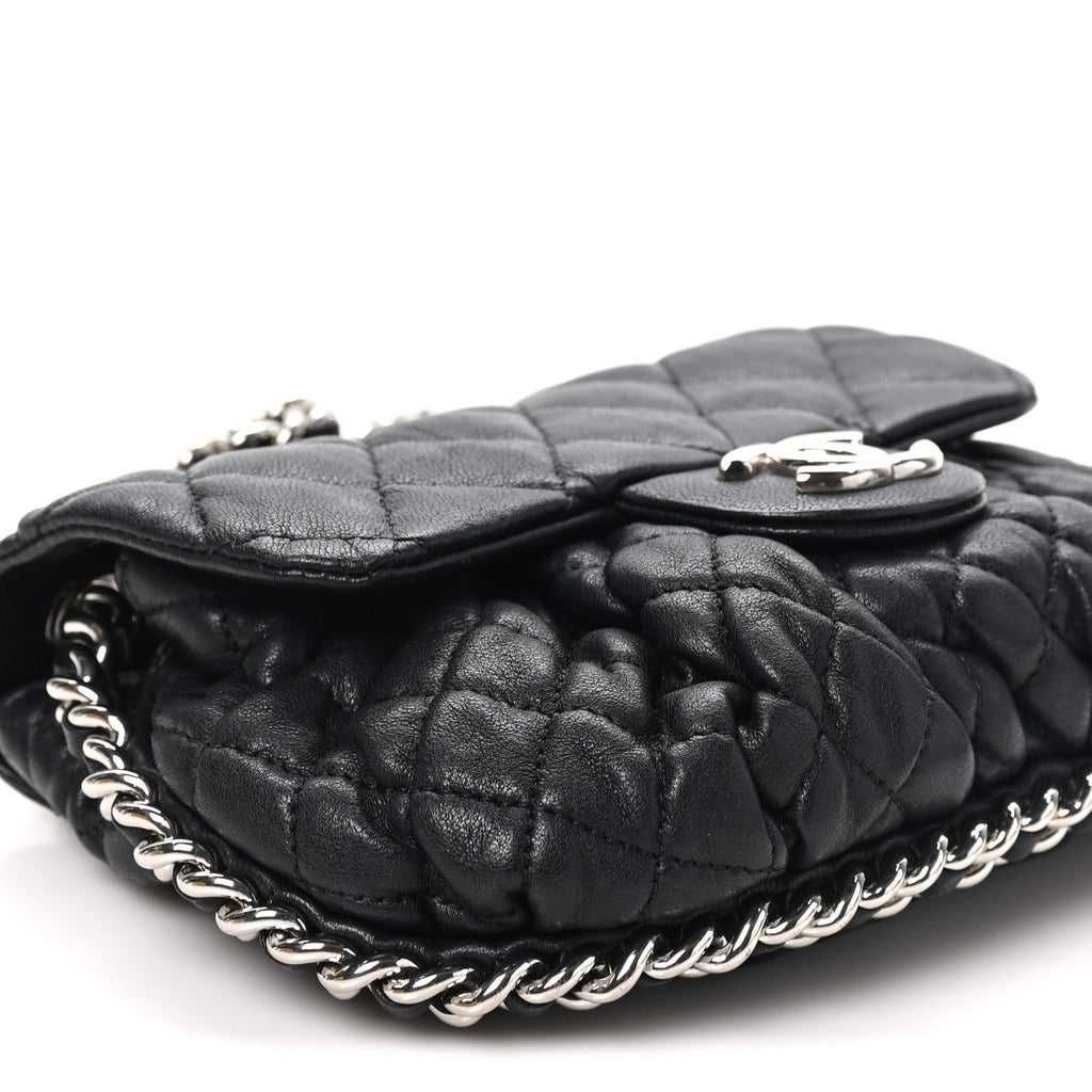 Washed Lambskin Quilted Mini Chain Around Messenger Black