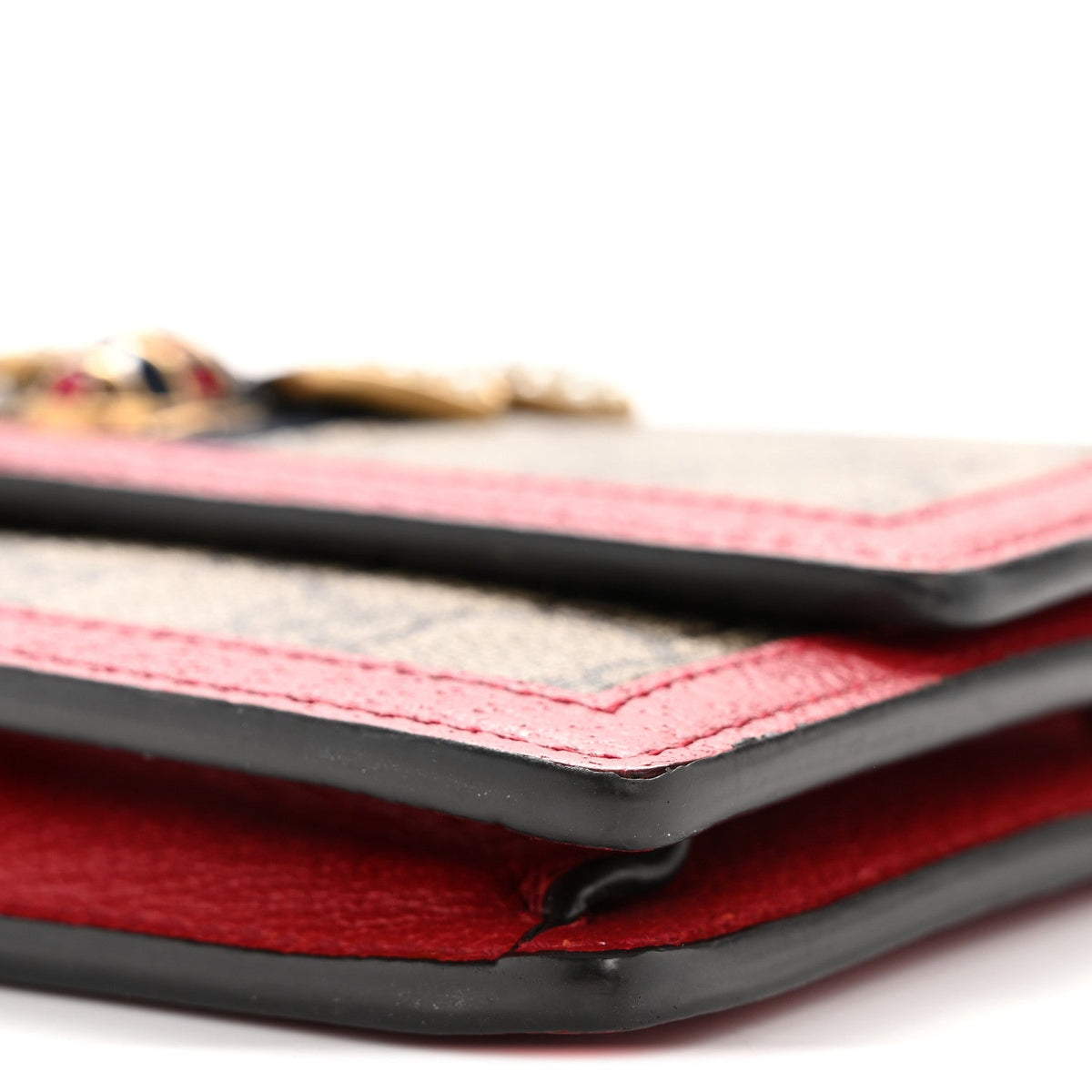 GG Supreme Monogram Web Queen Margaret Chain Wallet Red