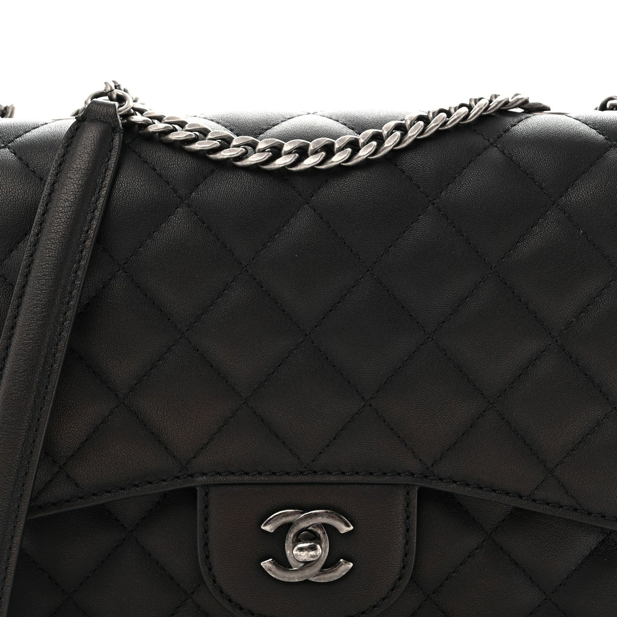 Metallic Goatskin Quilted Large Rock In Rome Flap Black