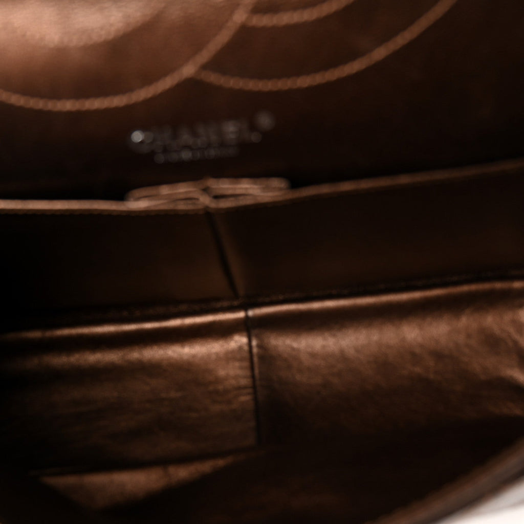 Metallic Aged Calfskin Quilted 2.55 Reissue 227 Flap Dark Brown