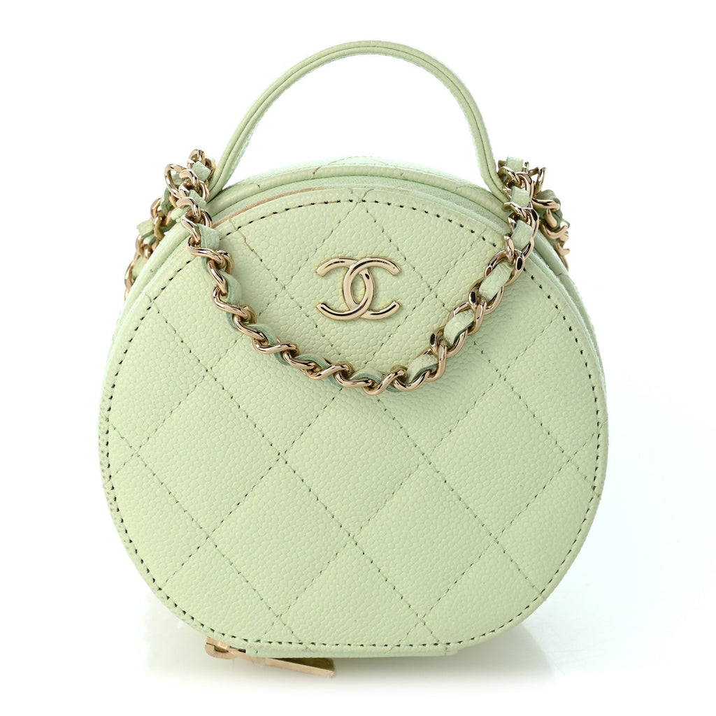 Caviar Quilted Round Handle With Care Vanity With Chain Light Green