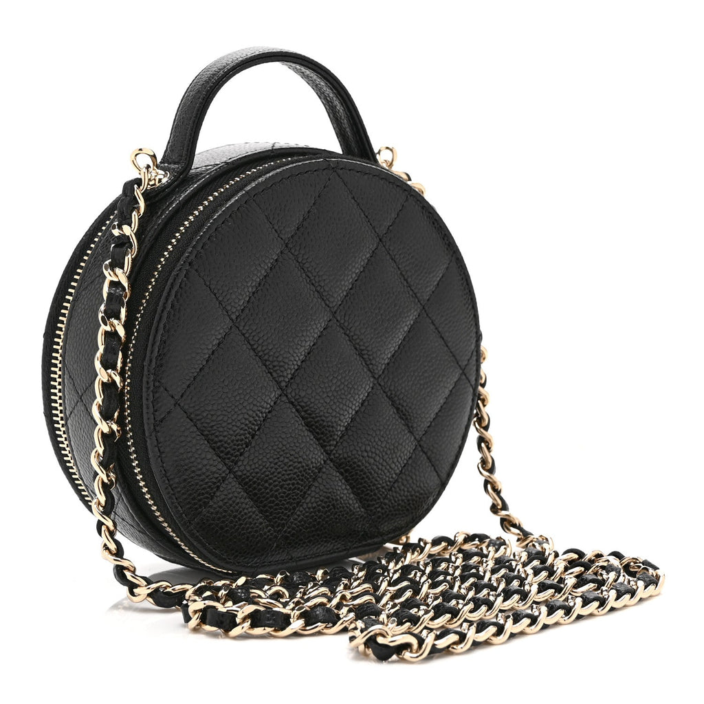 Caviar Quilted Round Handle With Care Vanity With Chain Black