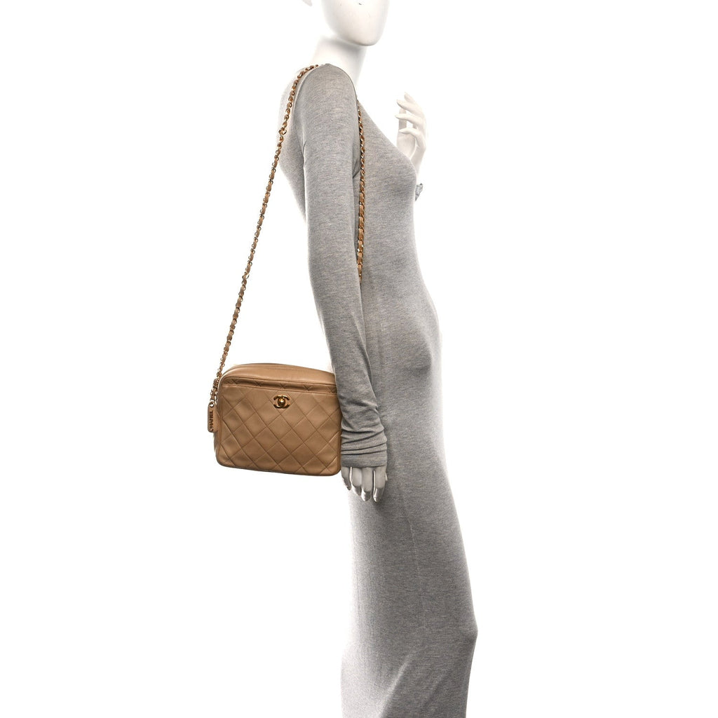 Lambskin Quilted Camera Case Beige