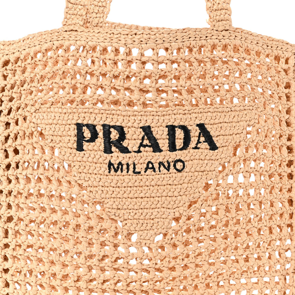 Yarn Raffia Effect Crochet Logo Embroidered Tote Bag Naturale