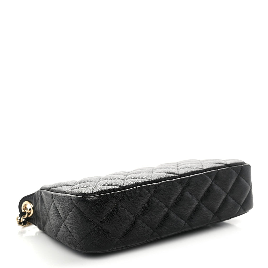 Caviar Quilted Purse With Chain Black