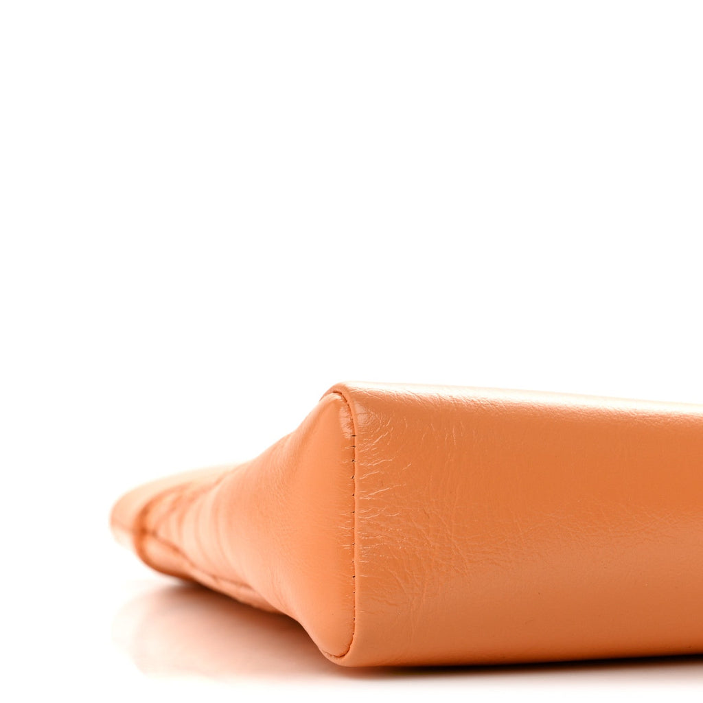 Shiny Crumpled Calfskin Quilted Mini 31 Shopping Bag Orange