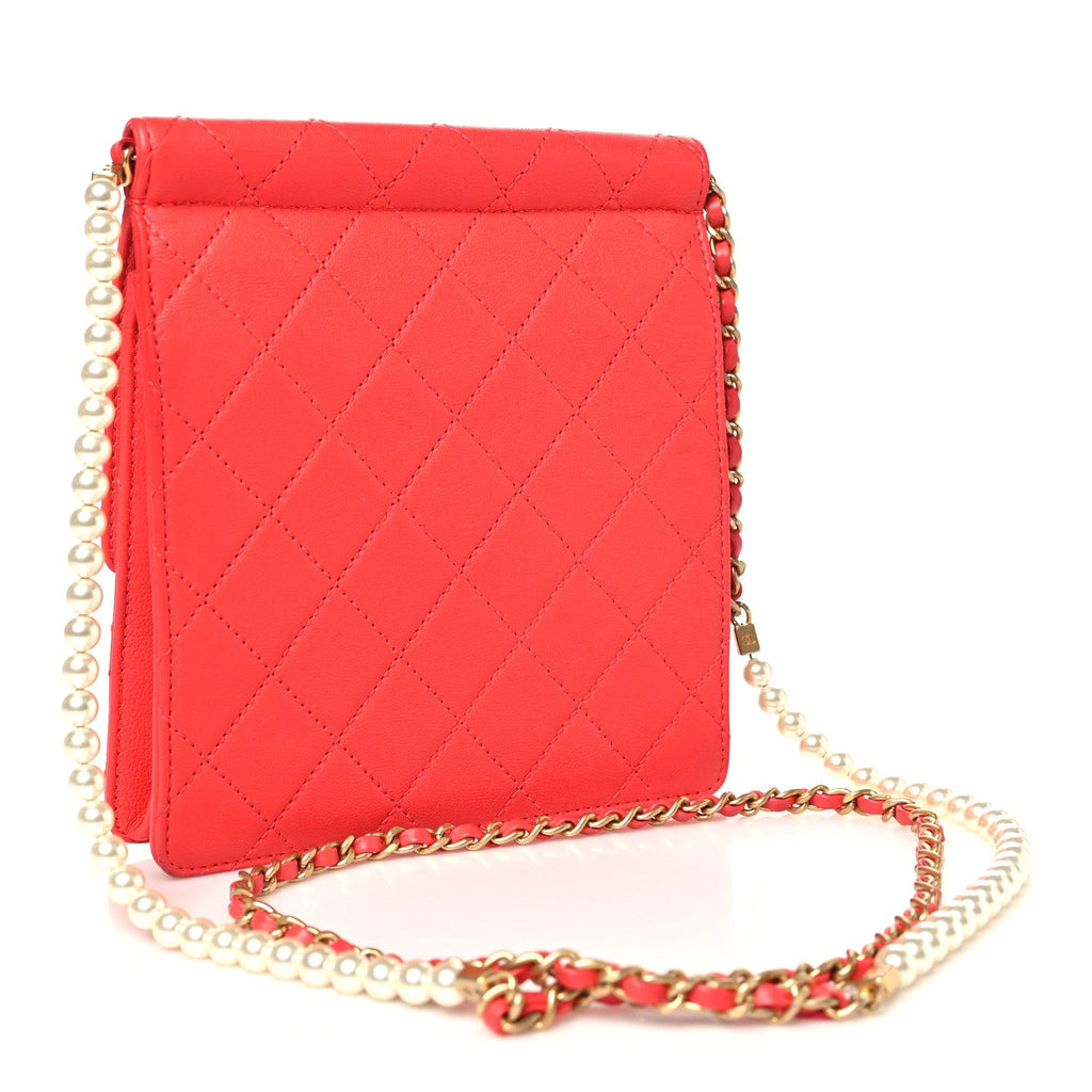Goatskin Quilted Chic Pearls Flap Dark Pink