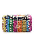 Printed Fabric Quilted Logo Single Flap Bag Multicolor