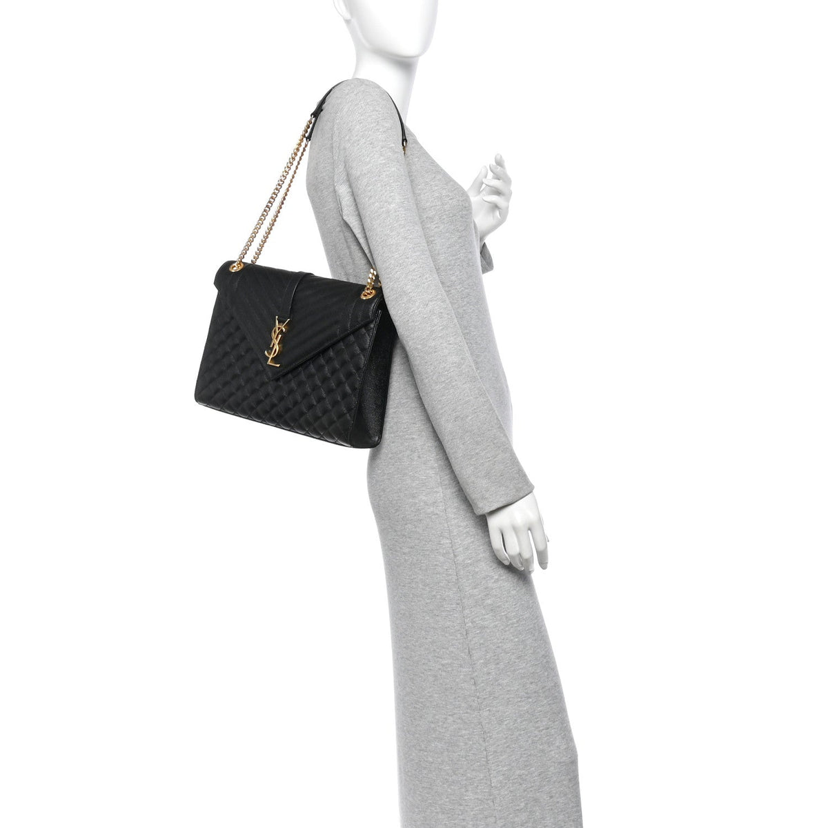 Grain De Poudre Textured Mixed Matelasse Large Triquilt Monogram Satchel Black