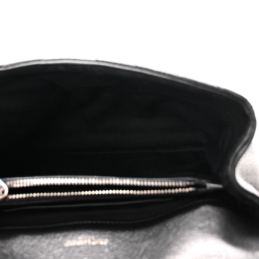 Sheepskin Matelasse Chevron Monogram Medium College Bag Black