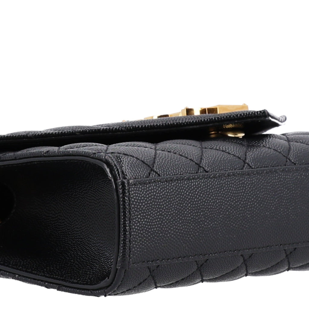 Grain De Poudre Textured Mixed Matelasse Triquilt Small Monogram Satchel Black