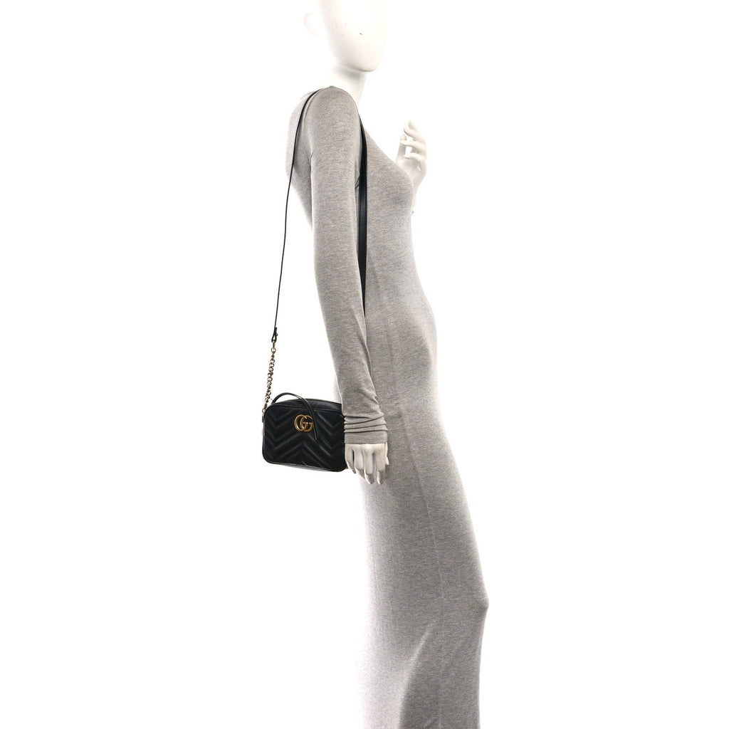 Calfskin Matelasse Mini GG Marmont Chain Shoulder Bag Black