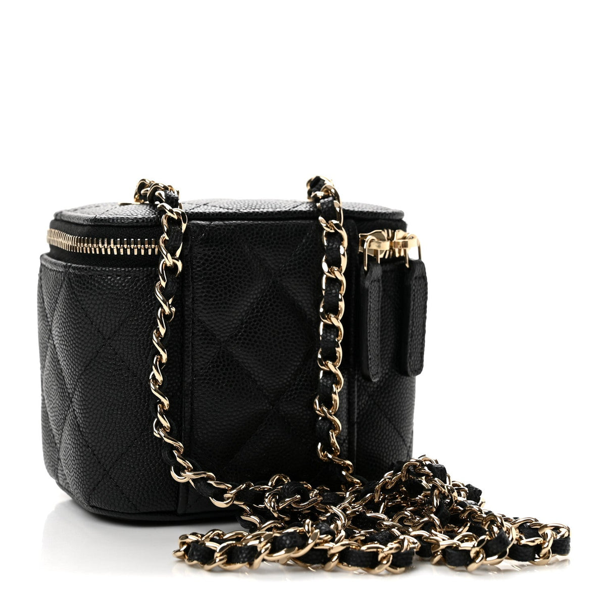 Caviar Quilted Mini Vanity Case With Chain Black