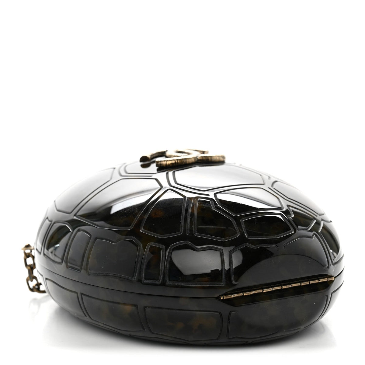 Plexiglass Shell CC Round Minaudiere Clutch Brown