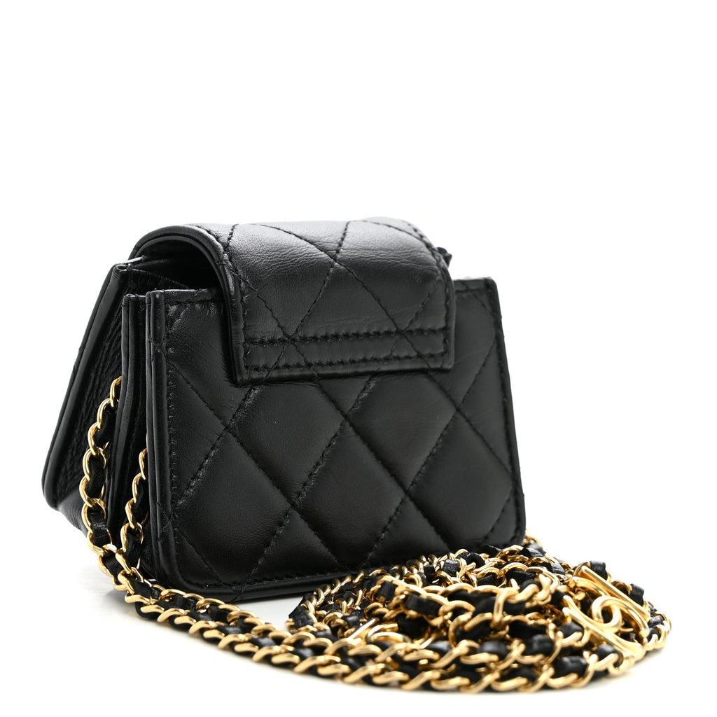 Lambskin Quilted Mini Accordion Clutch With Chain Black