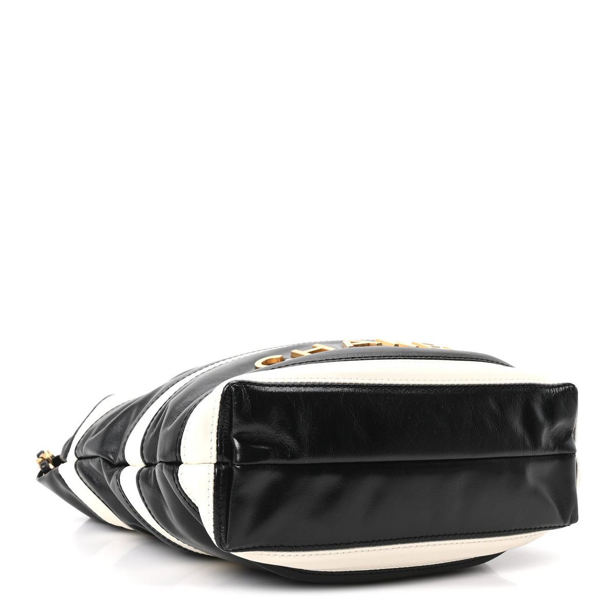Shiny Calfskin Striped Mini Chanel 22 Black White