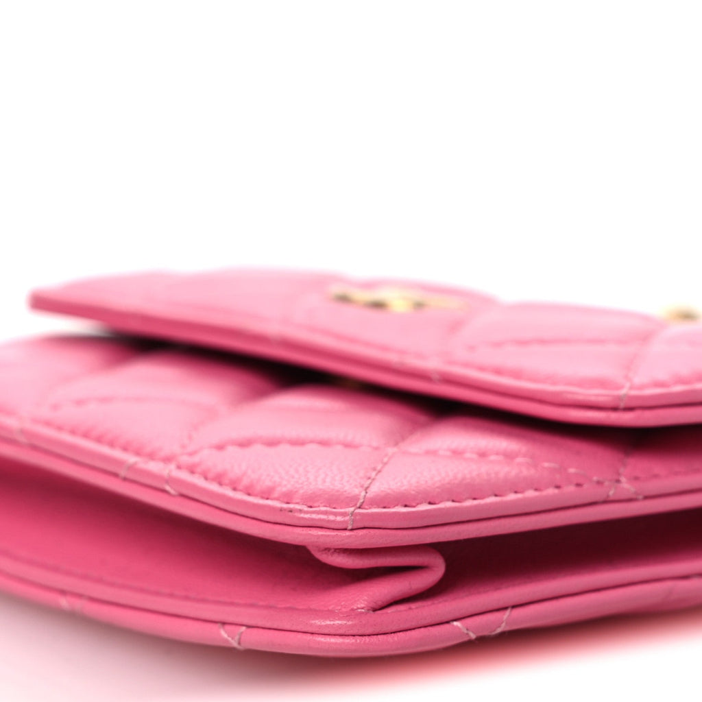 Lambskin Quilted Pearl Crush Clutch With Chain Pink