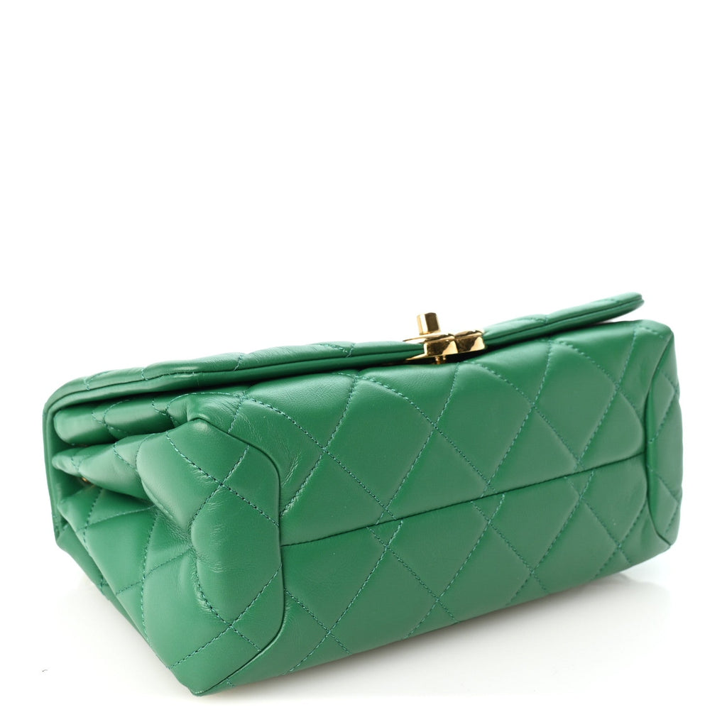 Lambskin Quilted Medium Color Match Flap Green