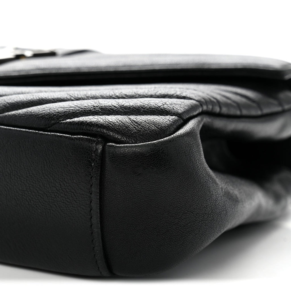 Sheepskin Matelasse Chevron Monogram Medium College Bag Black