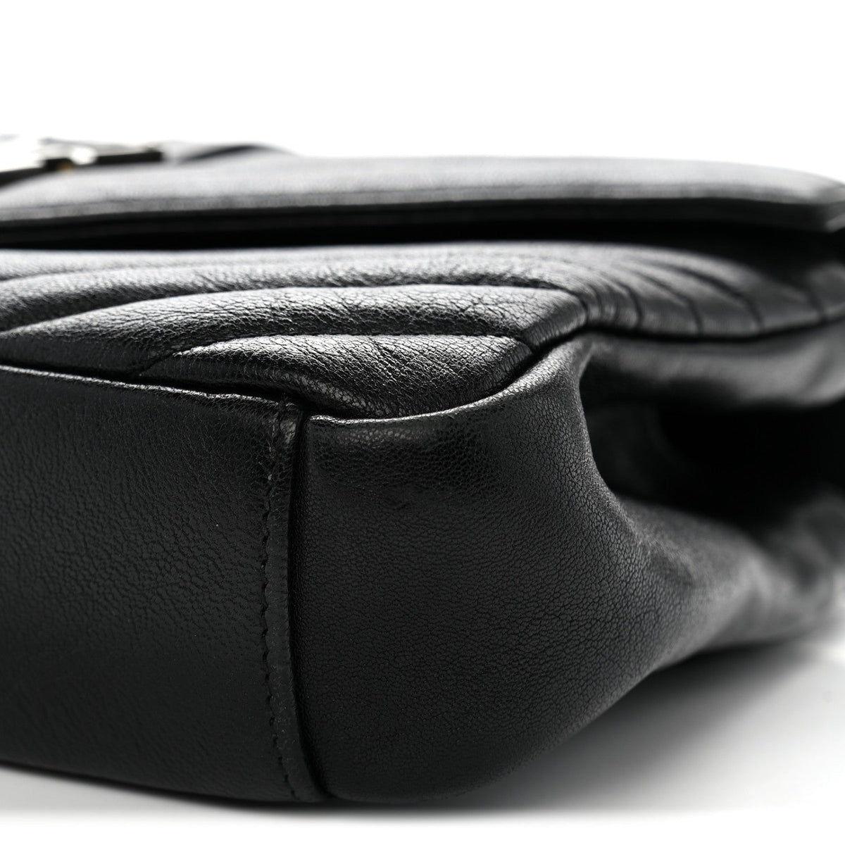 Sheepskin Matelasse Chevron Monogram Medium College Bag Black