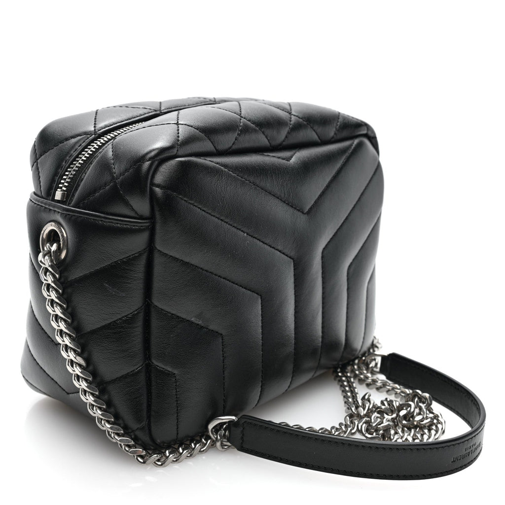 Calfskin Y Quilted Monogram Small Loulou Bowling Bag Black