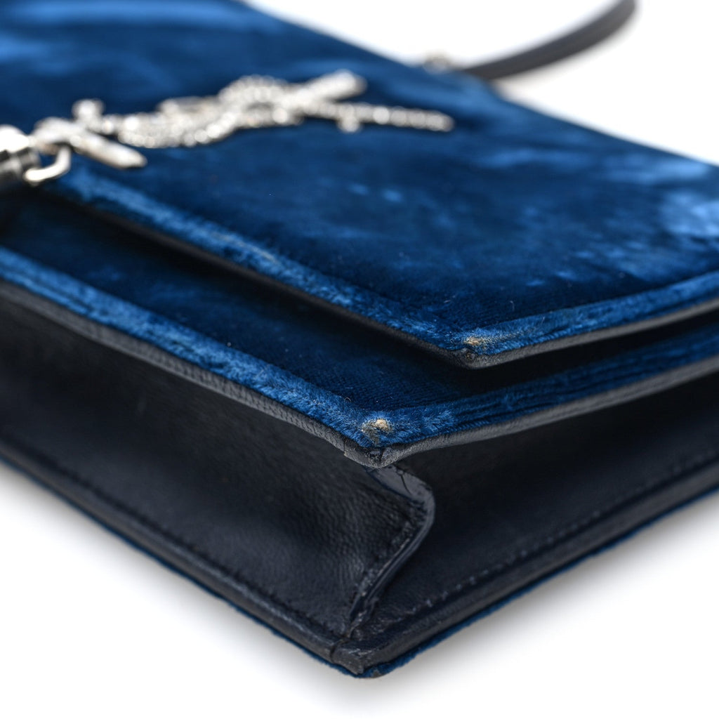 Velvet Crystal Monogram Kate Tassel Chain Wallet Blue