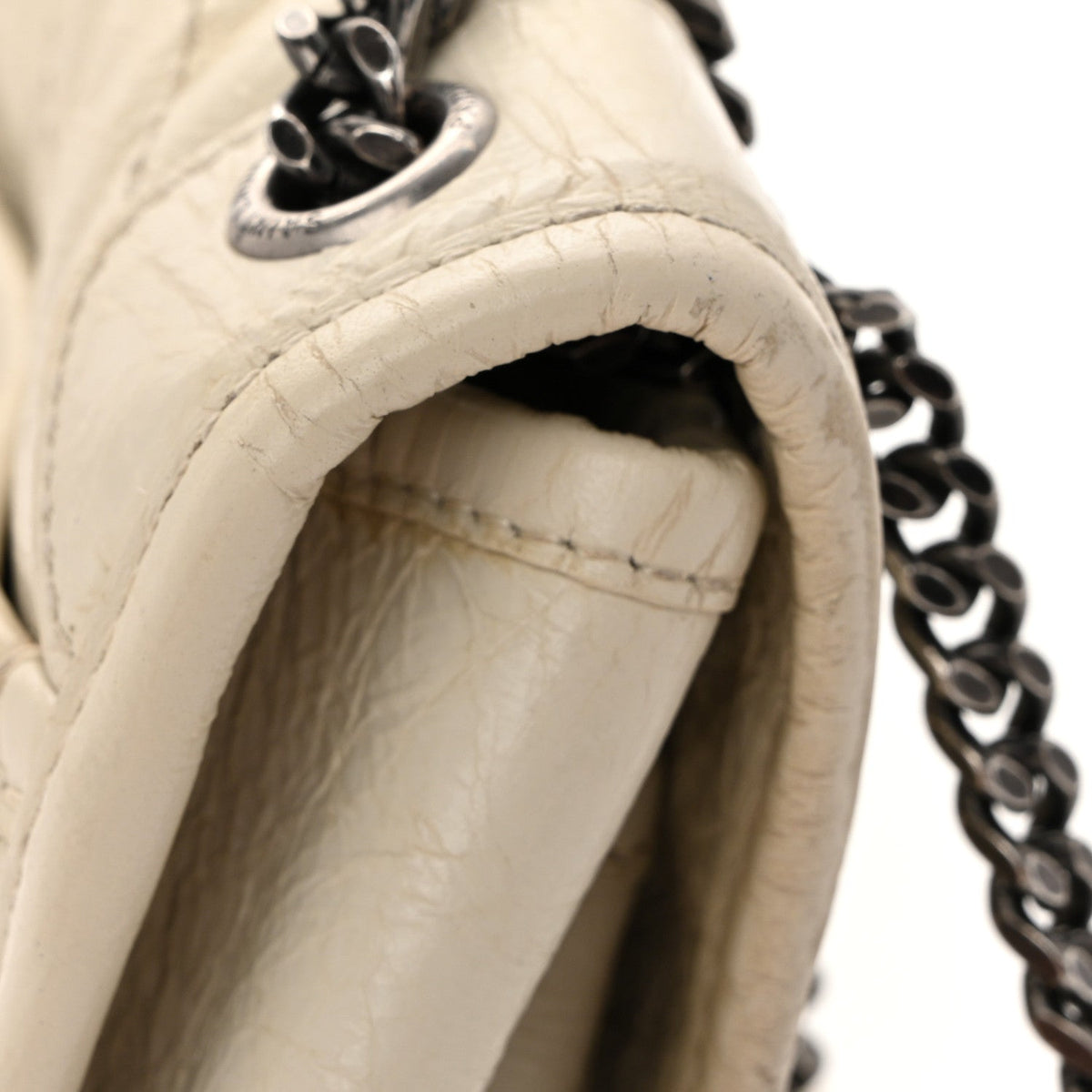 Crinkled Calfskin Matelasse Monogram Baby Niki Chain Satchel White