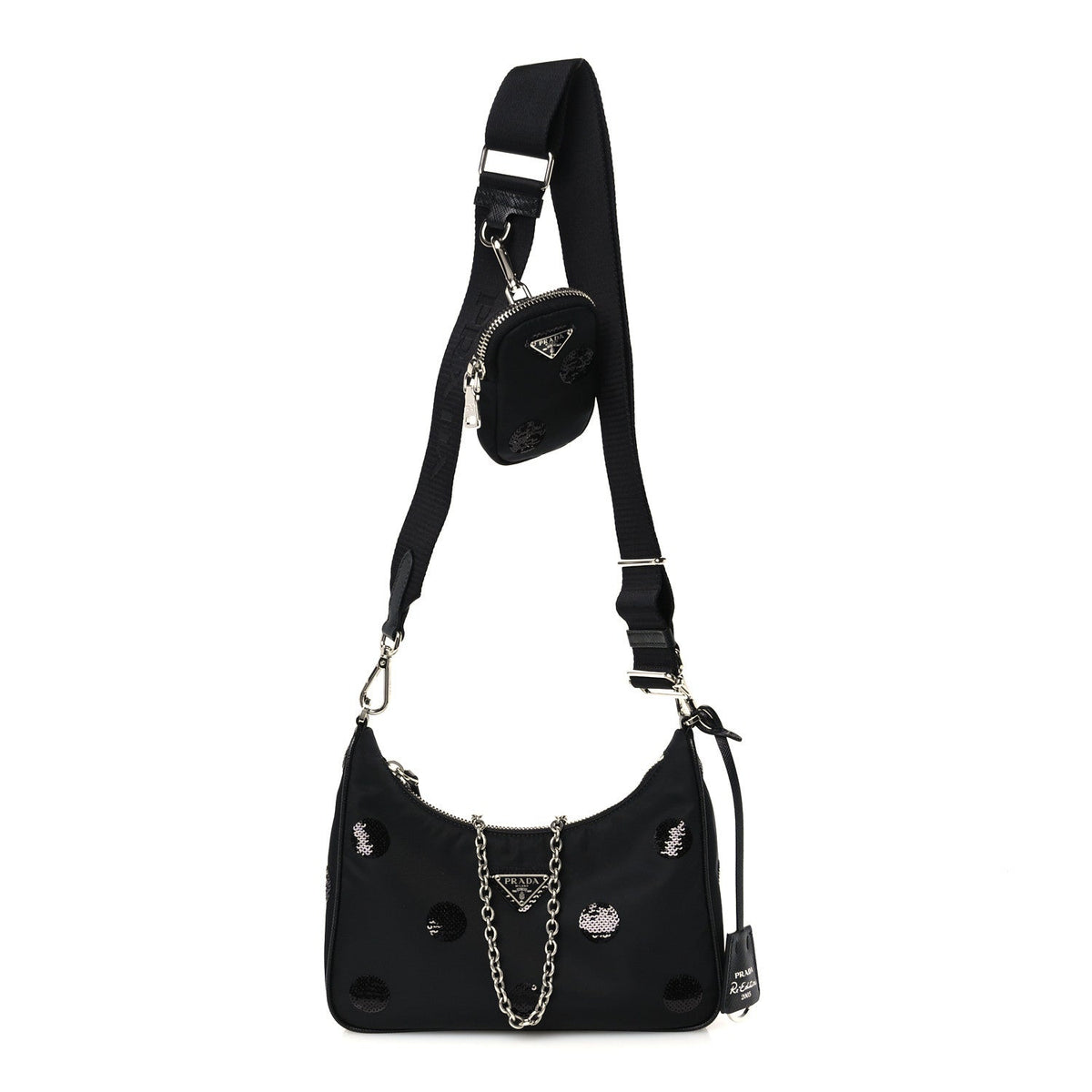 Nylon Sequin Embellished Polka Dot Re-Edition 2005 Shoulder Bag Black