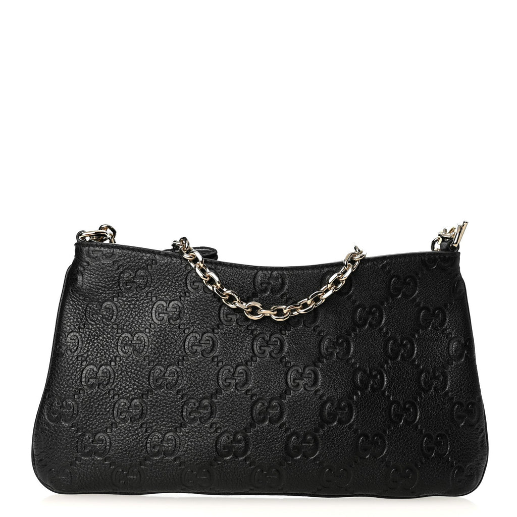 GG Grainy Calfskin Emblem Medium Shoulder Bag Black