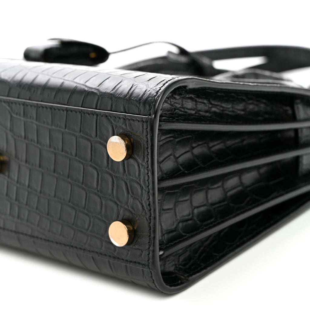 Calfskin Crocodile Embossed Nano Sac De Jour Black