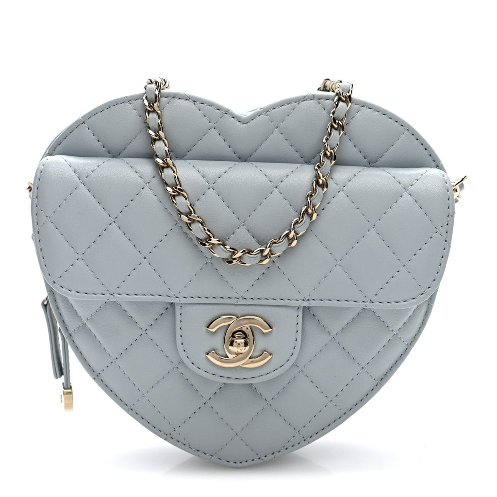 Lambskin Quilted Large CC In Love Heart Bag Light Blue