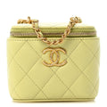 Lambskin Quilted CC Mini Vanity Case With Chain Light Green