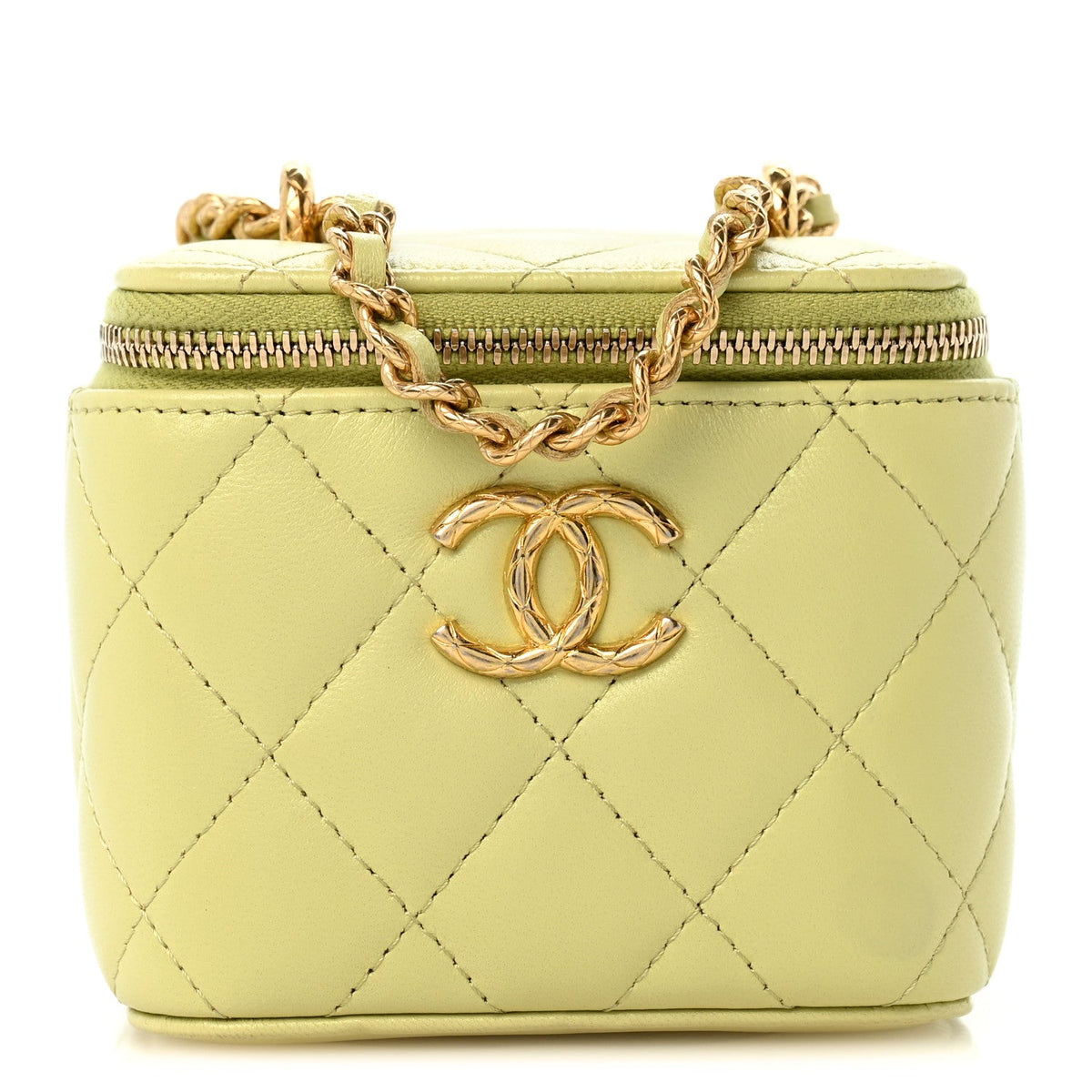 Lambskin Quilted CC Mini Vanity Case With Chain Light Green