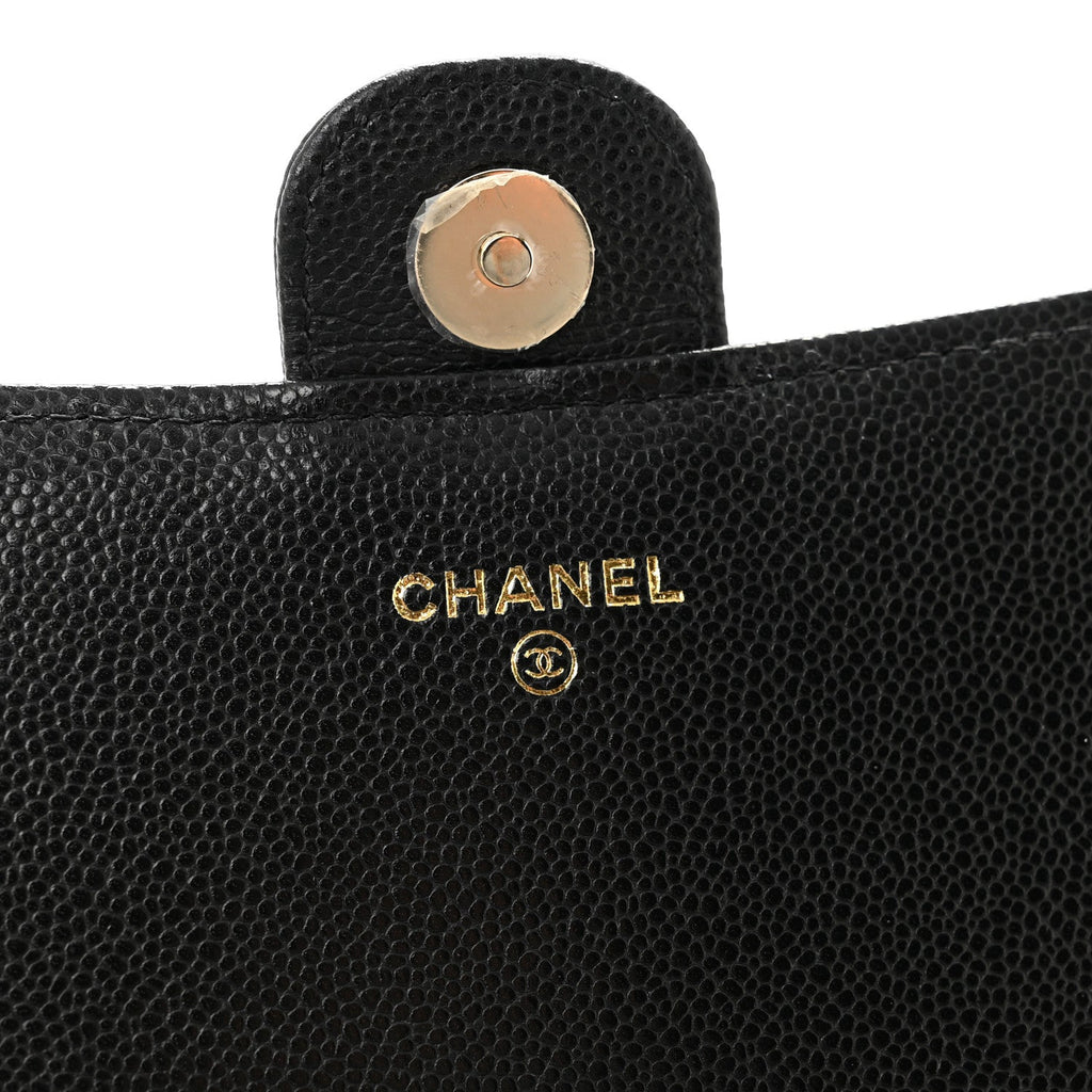 Caviar Quilted Phone Holder Wallet on Removable Chain Black
