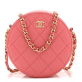 Caviar Quilted Round Clutch With Chain Pink