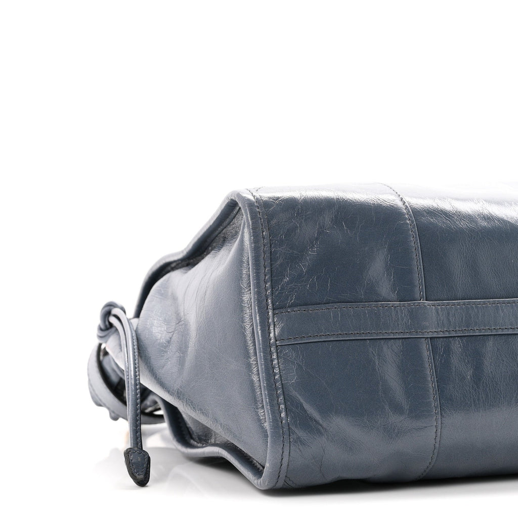 Glossy Calfskin Triangle Large Bonnie Shoulder Bag Air Force Blue