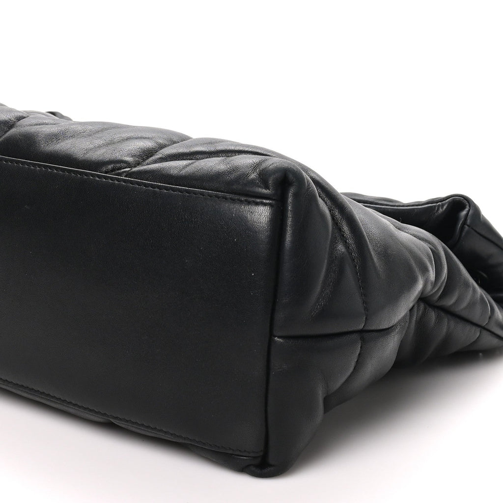 Lambskin Quilted Monogram Monochrome Medium Loulou Puffer Chain Satchel Black
